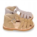 SOFT SUEDE leather kids Sandal shoes crossed straps design with SUPER FLEXIBLE soles.