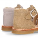 SOFT SUEDE leather kids Sandal shoes crossed straps design with SUPER FLEXIBLE soles.