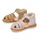 SOFT SUEDE leather kids Sandal shoes crossed straps design with SUPER FLEXIBLE soles.