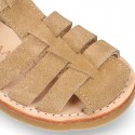SOFT SUEDE leather kids Sandal shoes crossed straps design with SUPER FLEXIBLE soles.