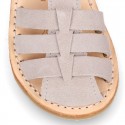 SOFT SUEDE leather kids Sandal shoes crossed straps design with SUPER FLEXIBLE soles.