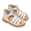 SOFT METAL Nappa leather kids Sandal shoes crossed straps design with SUPER FLEXIBLE soles.