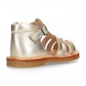 SOFT METAL Nappa leather kids Sandal shoes crossed straps design with SUPER FLEXIBLE soles.