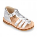 SOFT METAL Nappa leather kids Sandal shoes crossed straps design with SUPER FLEXIBLE soles.