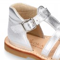 SOFT METAL Nappa leather kids Sandal shoes crossed straps design with SUPER FLEXIBLE soles.