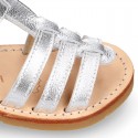 SOFT METAL Nappa leather kids Sandal shoes crossed straps design with SUPER FLEXIBLE soles.