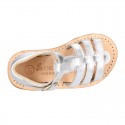 SOFT METAL Nappa leather kids Sandal shoes crossed straps design with SUPER FLEXIBLE soles.