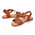 TAN color Nappa Leather T-Strap girl sandal shoes.