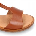 TAN color Nappa Leather T-Strap girl sandal shoes.