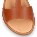 TAN color Nappa Leather T-Strap girl sandal shoes.
