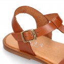 TAN color Nappa Leather T-Strap girl sandal shoes.