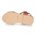 TAN color Nappa Leather T-Strap girl sandal shoes.