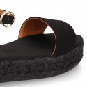 BLACK Cotton canvas women platform espadrille sandal shoes.