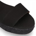 BLACK Cotton canvas women platform espadrille sandal shoes.