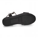 BLACK Cotton canvas women platform espadrille sandal shoes.