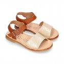 Combined Nappa Leather Girl Sandal shoes with buckle fastening.