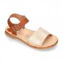 Combined Nappa Leather Girl Sandal shoes with buckle fastening.