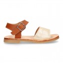 Combined Nappa Leather Girl Sandal shoes with buckle fastening.