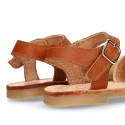 Combined Nappa Leather Girl Sandal shoes with buckle fastening.