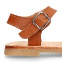 Combined Nappa Leather Girl Sandal shoes with buckle fastening.