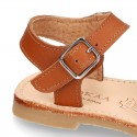 Combined Nappa Leather Girl Sandal shoes with buckle fastening.