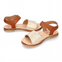 Combined Nappa Leather Girl Sandal shoes with buckle fastening.