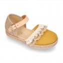 LACES design canvas little Girl espadrille style shoes.