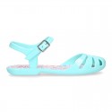 Girl Jelly ballet style shoes with buckle fastening and FLOWERS design for beach and pool use.