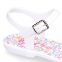 Girl Jelly ballet style shoes with buckle fastening and FLOWERS design for beach and pool use.