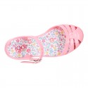 Girl Jelly ballet style shoes with buckle fastening and FLOWERS design for beach and pool use.