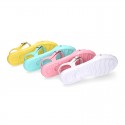 Girl Jelly ballet style shoes with buckle fastening and FLOWERS design for beach and pool use.