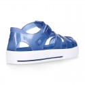 Tennis style kids jelly shoes with button and clip closure for Beach and Pool.