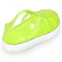 Tennis style kids jelly shoes with button and clip closure for Beach and Pool.