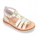 PINEAPPLE design Nappa leather Girl Sandal shoes crossed straps design with SUPER FLEXIBLE soles.