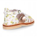 PINEAPPLE design Nappa leather Girl Sandal shoes crossed straps design with SUPER FLEXIBLE soles.