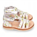 PINEAPPLE design Nappa leather Girl Sandal shoes crossed straps design with SUPER FLEXIBLE soles.