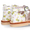 PINEAPPLE design Nappa leather Girl Sandal shoes crossed straps design with SUPER FLEXIBLE soles.