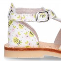 PINEAPPLE design Nappa leather Girl Sandal shoes crossed straps design with SUPER FLEXIBLE soles.