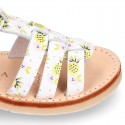 PINEAPPLE design Nappa leather Girl Sandal shoes crossed straps design with SUPER FLEXIBLE soles.