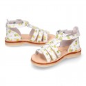 PINEAPPLE design Nappa leather Girl Sandal shoes crossed straps design with SUPER FLEXIBLE soles.