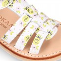 PINEAPPLE design Nappa leather Girl Sandal shoes crossed straps design with SUPER FLEXIBLE soles.