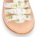 PINEAPPLE design Nappa leather Girl Sandal shoes crossed straps design with SUPER FLEXIBLE soles.