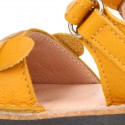 Little DOG design soft leather Menorquina sandals with hook and loop strap.