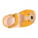 Little DOG design soft leather Menorquina sandals with hook and loop strap.