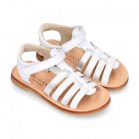 COMBINED Nappa leather Girl Sandal shoes crossed straps design with SUPER FLEXIBLE soles.