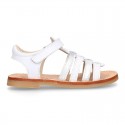 COMBINED Nappa leather Girl Sandal shoes crossed straps design with SUPER FLEXIBLE soles.