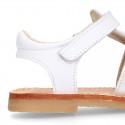 COMBINED Nappa leather Girl Sandal shoes crossed straps design with SUPER FLEXIBLE soles.