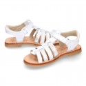 COMBINED Nappa leather Girl Sandal shoes crossed straps design with SUPER FLEXIBLE soles.