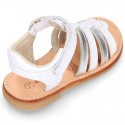 COMBINED Nappa leather Girl Sandal shoes crossed straps design with SUPER FLEXIBLE soles.