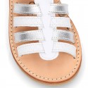 COMBINED Nappa leather Girl Sandal shoes crossed straps design with SUPER FLEXIBLE soles.